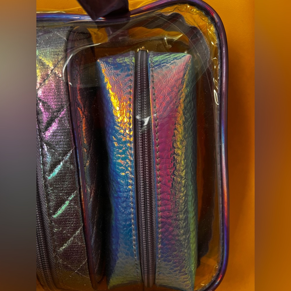 COSMETIC BAG zipper case set 4 pc satchel plus zip top bags iridescent combo NEW - Picture 3 of 9